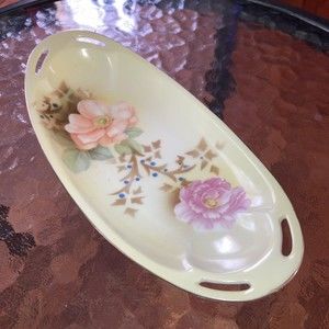 Vintage RS Germany celery veggie relish dish hand painted roses